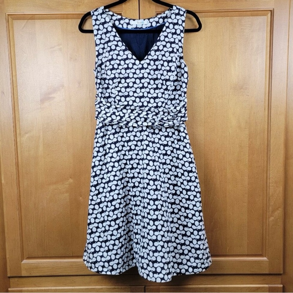 Boden Navy & White Sleeveless Linen/Cotton Fit & Flare Dress Pockets - 4P